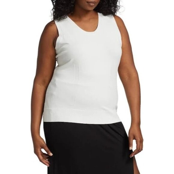 Capsule 121 Tops - Capsule 121 White Modesty Stretch Sleeveless Minimalist Tank Top Blouse Plus 2X
